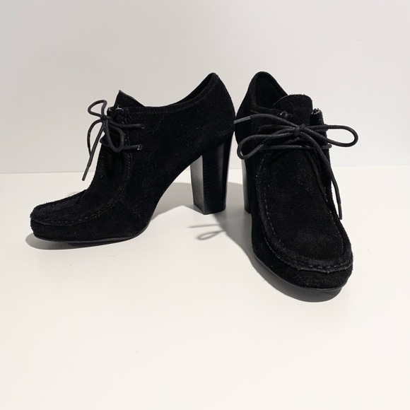 RALPH LAUREN Samara Black Suede Boot Heel Lace Up - Picture 6 of 10